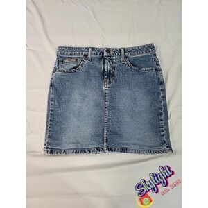LEI Skirt Women's Junior Blue Denim Buttons Zipper Faded Short Pockets Size 5